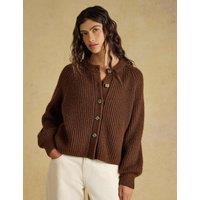 Joules Ribbed Button Front Cardigan with Wool Chocolate