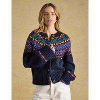 Joules Fair Isle Button Front Cardigan with Wool Navy Mix