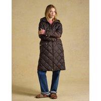 Joules Showerproof Quilted Hooded Longline Coat Chocolate