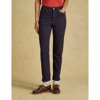 Joules Mid Rise Striped Straight Leg Jeans Brown Mix