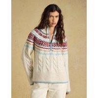 Joules Fair Isle Funnel Neck Half Zip Jumper with Wool Cream Mix