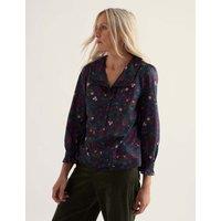 Seasalt Cornwall Pure Cotton Printed Collared Gathered Blouse Navy Mix