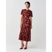 Ghost Crepe Floral Angel Sleeve Midi Tiered Dress Red Mix
