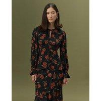 Ghost Crepe Floral Tie Neck Button Through Blouse Black Mix