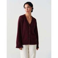 Ghost Cotton Rich V Neck Button Front Cardigan with Wool Dark Purple