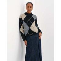 Finery London Argyle Funnel Neck Jumper with Wool Black Mix