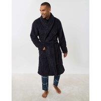 Threadbare Cable Fleece Dressing Gown Grey