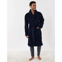 Threadbare Cable Fleece Dressing Gown Navy
