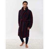 Threadbare Fleece Striped Dressing Gown Burgundy Mix