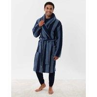 Threadbare Fleece Striped Dressing Gown Navy Mix