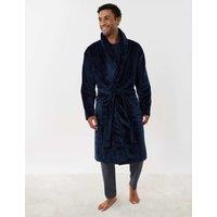 Threadbare Textured Fleece Dressing Gown Navy