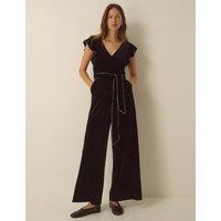 Monsoon Velvet V Neck Jumpsuit Black