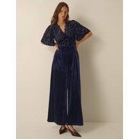Monsoon Devore V Neck Jumpsuit Navy