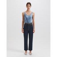 SABA High Waisted Button Front Slim Fit Cropped Jeans Blue