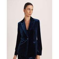SABA Regular Fit Velvet Blazer Blue