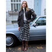 BAUKJEN Wool Blend Checked Midi Tiered Skirt Grey