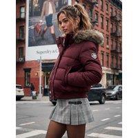 Superdry & Co Hooded Faux Fur Trim High Neck Bomber Jacket Purple