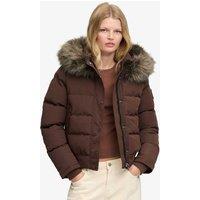 Superdry & Co Hooded Faux Fur Trim High Neck Bomber Jacket Brown