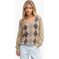 Superdry & Co Pure Cotton Argyle V Neck Relaxed Jumper Beige Mix