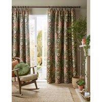 William Morris At Home Compton Velvet Floral Pencil Pleat Curtains Green Mix