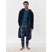 Threadbare Fleece Hooded Dressing Gown Navy