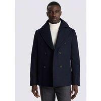 MOSS Wool Blend Twill Double Breasted Peacoat Navy