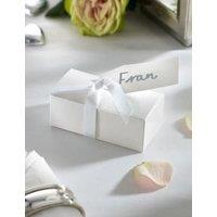 Silver Milk Chocolate Heart Wedding Favours in a White Box with White Ribbon - Pack of 25
