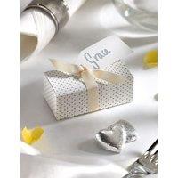 Silver Milk Chocolate Heart Wedding Favours in a Dotty Box with Cream Ribbon - Pack of 25