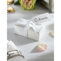 Gold Milk Chocolate Heart Wedding Favours in a White Box with White Ribbon - Pack of 25