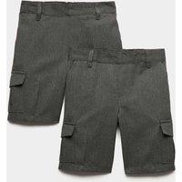 M&S 2 Pack Boys' Cargo School Shorts (2-14 Yrs) Grey
