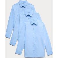 M&S 3 Pack Boys' Slim Fit Easy Iron School Shirts (2-16 Yrs) Blue