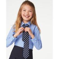 M&S 3 Pack Girls' Slim Fit Easy Iron School Shirts (2-16 Yrs) Blue