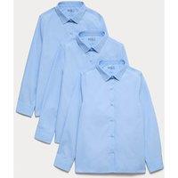 M&S 3 Pack Girls' Slim Fit Easy Iron School Shirts (2-16 Yrs) Blue