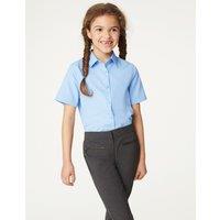 M&S 3 Pack Girls' Slim Fit Easy Iron School Shirts (2-16 Yrs) Blue
