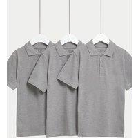 M&S 3 Pack Unisex Pure Cotton School Polo Shirts (2-16 Yrs) Grey
