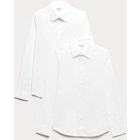 M&S 2 Pack Boys' Skinny Fit Stretch School Shirts (2-16 Yrs) White