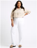 M&S CURVE Linen Rich Wide Leg Trousers Soft White