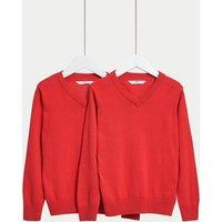 M&S 2 Pack Unisex Pure Cotton School Jumper (3-18 Yrs) Red
