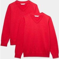 M&S 2 Pack Unisex Pure Cotton School Jumper (3-18 Yrs) Red