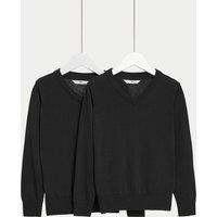 M&S 2 Pack Unisex Pure Cotton School Jumper (3-18 Yrs) Black