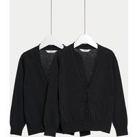 M&S 2 Pack Girls' Pure Cotton School Cardigan (3-18 Yrs) Black