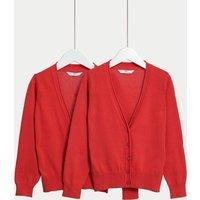 M&S 2 Pack Girls' Pure Cotton School Cardigan (3-18 Yrs) Red