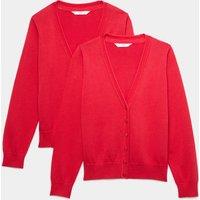 M&S 2 Pack Girls' Pure Cotton School Cardigan (3-18 Yrs) Red