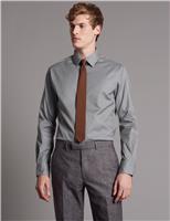 Autograph Cotton Rich Tailored Fit Textured Shirt Green Mix