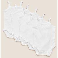 M&S 5 Pack Pure Cotton Strappy Bodysuits (6lbs-3 Yrs) White