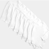 M&S 7 Pack Pure Cotton Long Sleeve Bodysuits (5lbs-3 Yrs) White