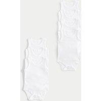 M&S 7 Pack Pure Cotton Sleeveless Bodysuits (5lbs-3 Yrs) White