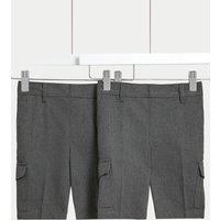 2pk Boys Plus Waist Cargo School Shorts (4-14 Yrs)