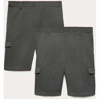 M&S 2 Pack Boys' Plus Fit Waist Cargo School Shorts (4-14 Yrs) Grey