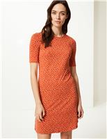 Polka Dot Jersey Knee Length Swing Dress